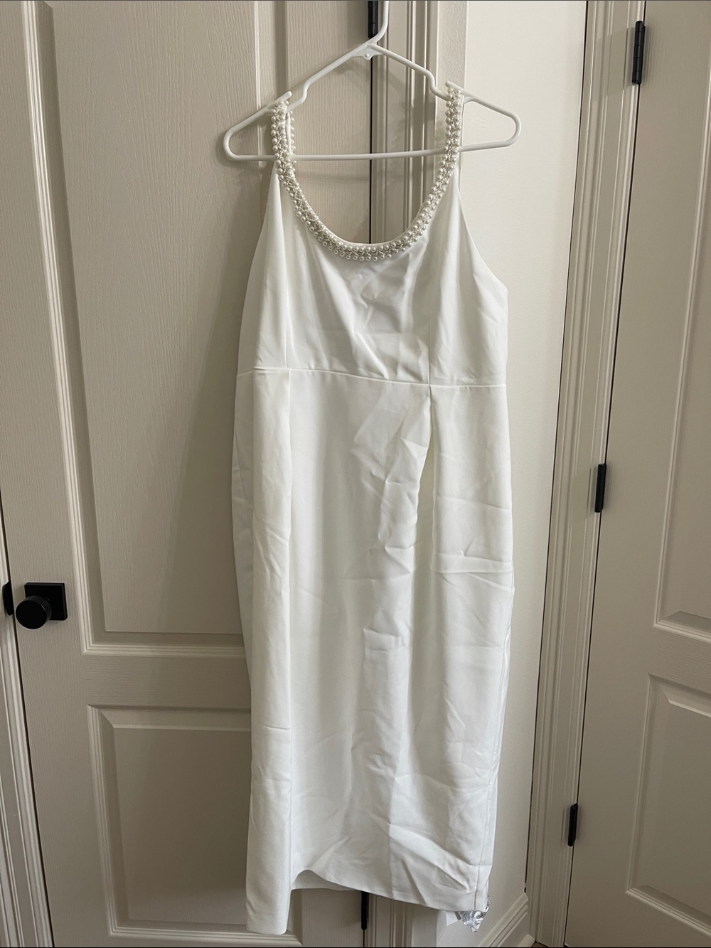 White Sleeveless Pearl-Trim Dress
